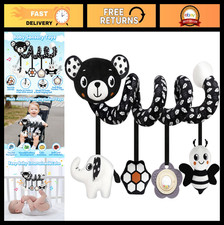 Black  White Baby Car Seat Toy - Rattle Spiral Hanging Stroller Activity for Ne