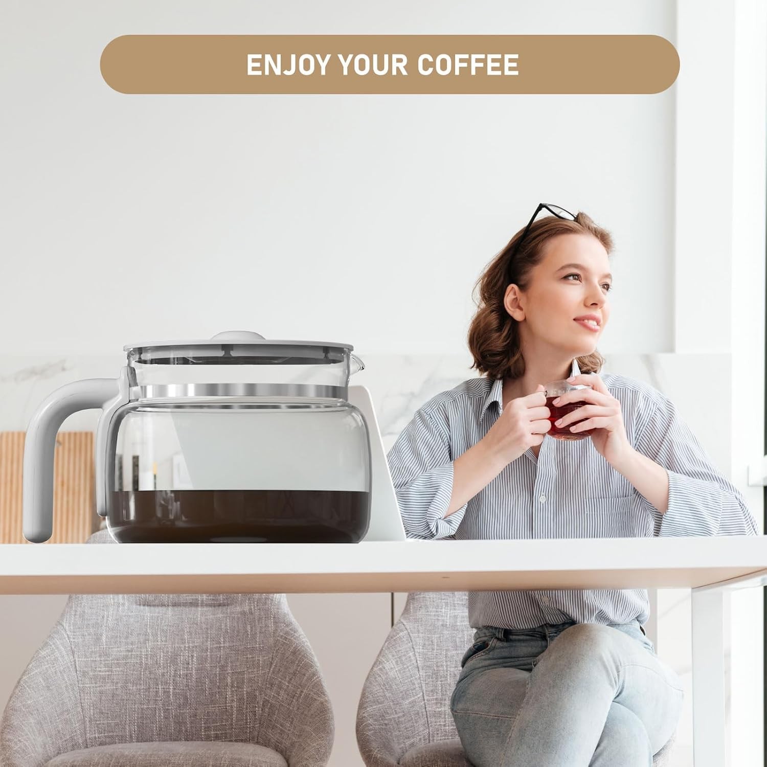 10 Cup Coffee Maker Carafe Replacement Pot Compatible with Smeg DCGC01 Overfl...