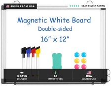 Double-Sided White Board, 16" x 12" Small Dry Erase Board Magnetic Whiteboard fo