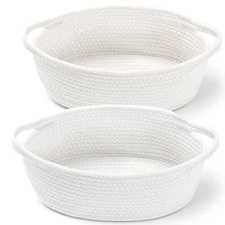 2 Pack Small Woven Basket with Handles Cotton Rope Room Shelf Storage Basket Cut