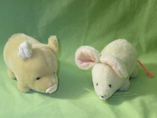 VINTAGE Dakin 1981 Wool MOHAIR Small PIG Hog & MOUSE Rat 4" PLUSH They Squeak!