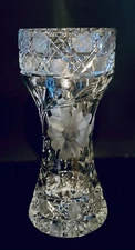 Stunning American Brilliant ABP Cut Crystal Corset Vase 8" Etched Floral