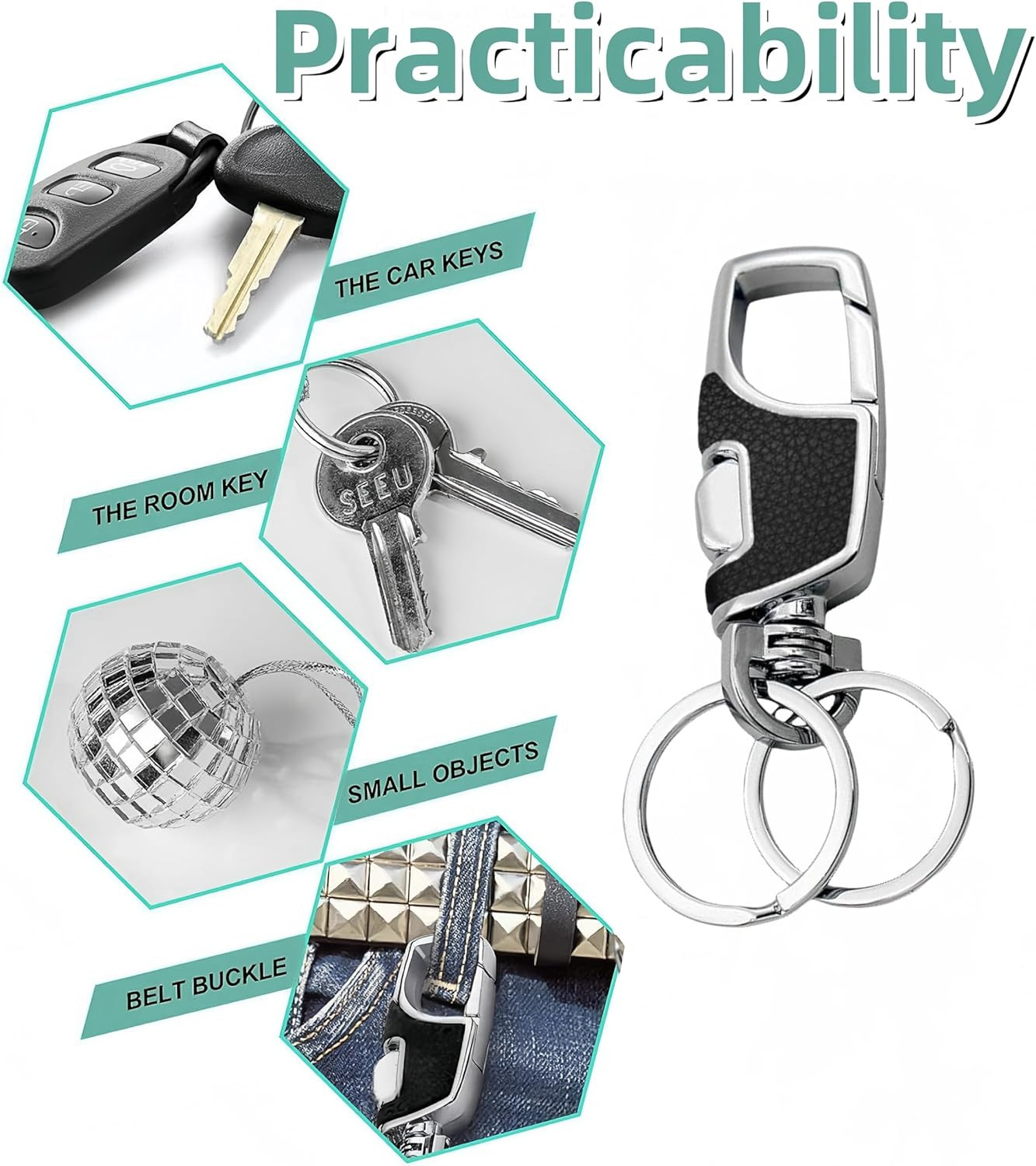 3Pcs Heavy Duty Key Chain,3 Pack Car Key Chains with 2 Metal Key Rings Carabiner