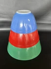 SET OF 3 VTG 1940's EARLY PYREX MIXING NESTING BOWLS PRIMARY COLOR: #401 402 403