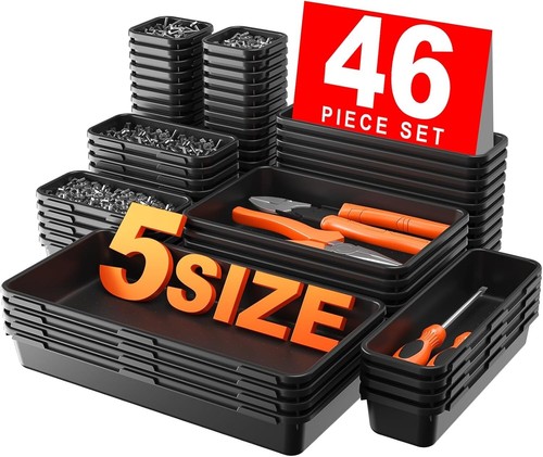 【46PCS】【5 Dimensioni】 Cassetta degli Attrezzi Organizzatore Vassoio Divisorio Set 【Nero】 Cassetto Scrivania