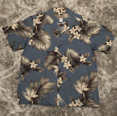 Men's BLUE HAWAII Hawaiian Islands Aloha Shirt Tribal Floral Print Size Large