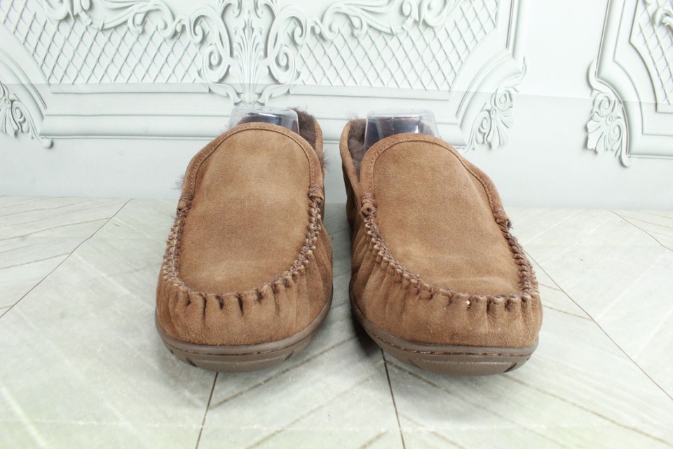LL Bean Men's Wicked Good Slippers Shearling Lined Suede Brown