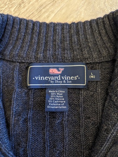 Boys Vineyard Vines Charcoal Blue Cable Knit 1/4 Zip Wool Blend Sweater L (16) - Picture 4 of 4