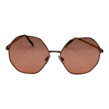 Gold metal frame geometric shaped brown lenses sunglasses