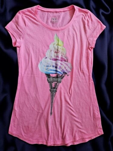 JUSTICE Pink Short Sleeved Ice Cream Cone Top Girls Size 14 Ooh La La