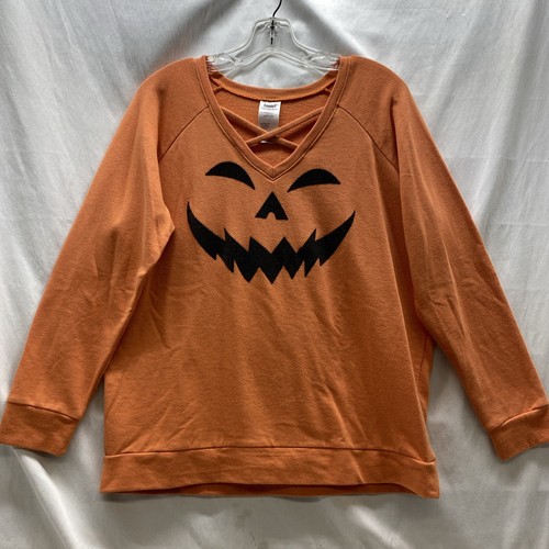 Spirit Halloween Top Sweatshirt Pumpkin Jack O Lantern Face Adult XL Orange