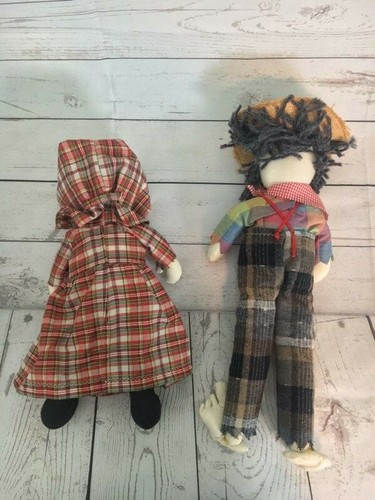 Hand Made Whimsical Rag Doll Couple Boy & Girl Curious Sewing Art - Picture 2 of 6