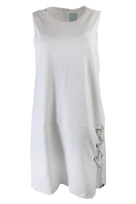 Cece White Sleeveless Lace-Up Drop-Waist Scuba Sheath Dress 8