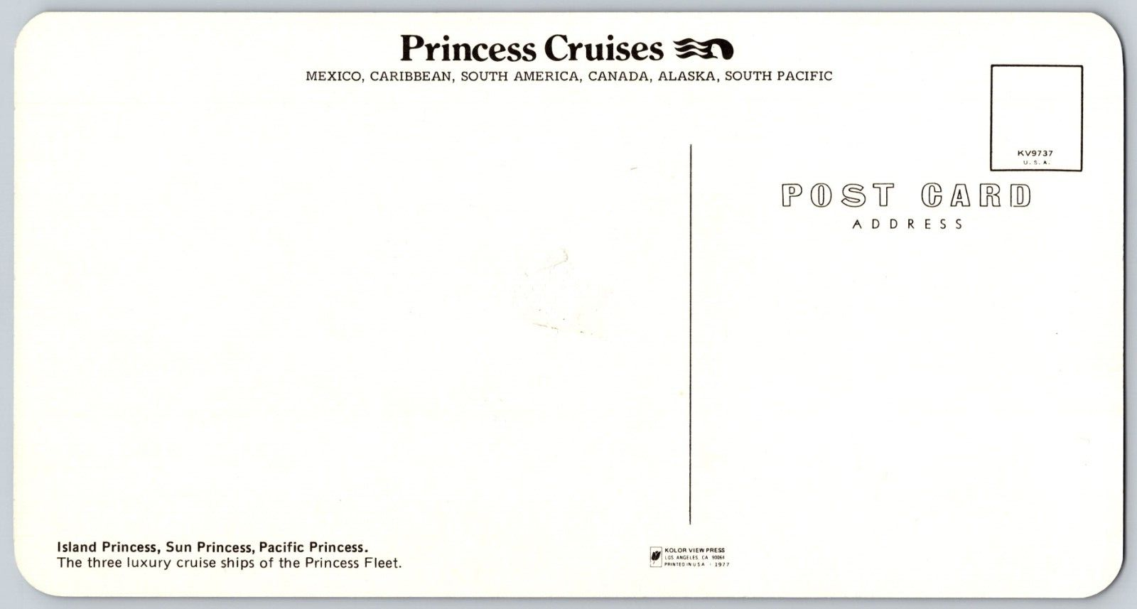 Postcard Princess Cruises Mexico Caribbean South America Canada Alaska