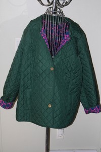 C Wonder Quilted Barn Coat Green Blue Pink Contrast Liner Women