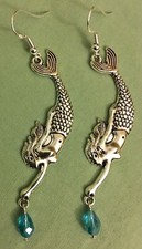 MERMAID with CRYSTAL DANGLE EARRINGS - Pewter with Sterling Silver Ear Wires