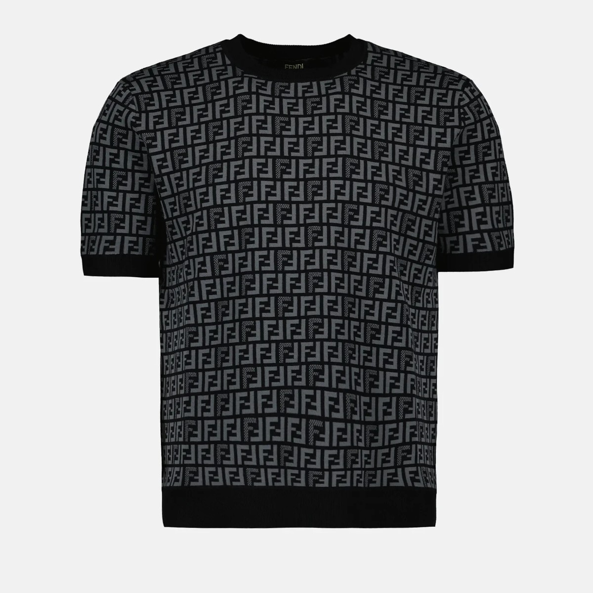 FENDI L62020 Mens Grey/Black Pull FF Short Sleeve Pullover Size IT