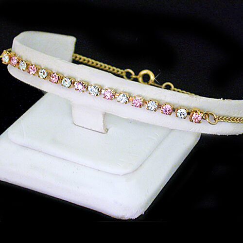 10" PINK & WHITE 3mm Austrian CRYSTAL Tennis 14k GOLD GL Anklet + LIFE GUAR - Picture 1 of 6
