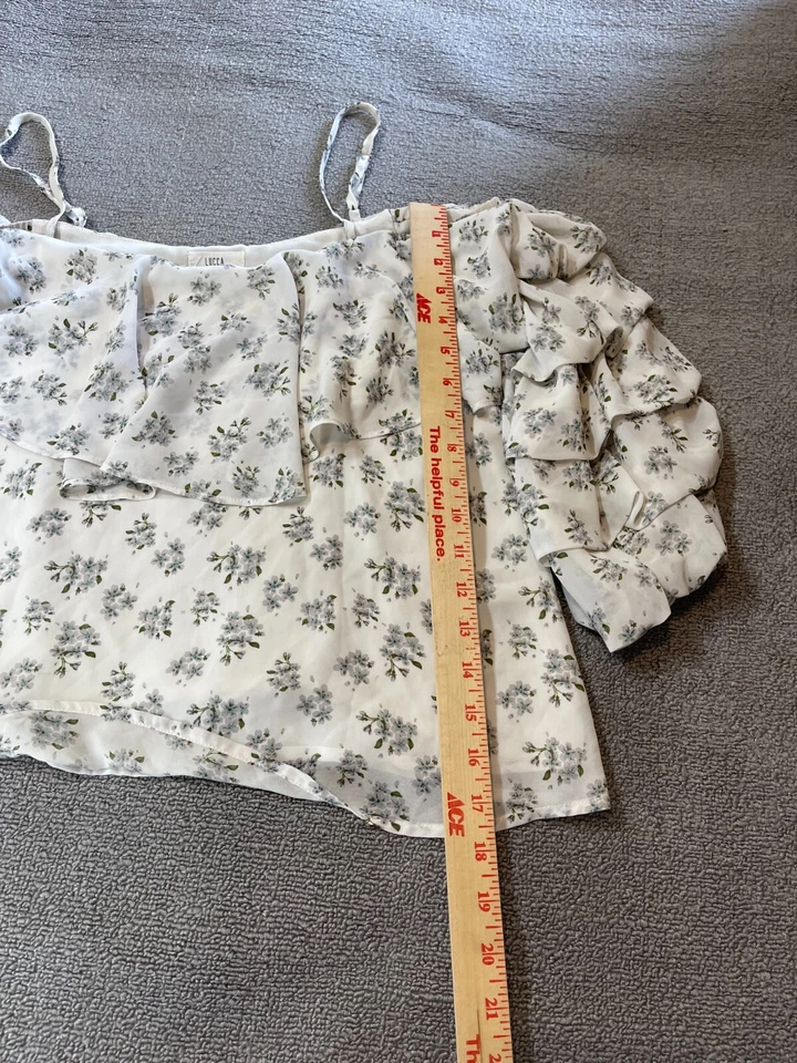 LUCCA Top Womens Small S Long Sleeve White Blouse Floral - Imagem 2 de 4