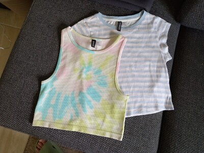 Crop Top ärmellos und Shirt kurzarm bunt XS Divided by H&M