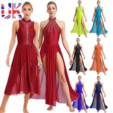 UK Women's Sleeveless Lyrical Costume Rhinestone Modern Contemporary Dance Dress