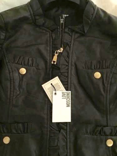 Love Moschino Pelle Leather Ruffle Zip Up Jacket SOFT BLACK Brown Zipper - Picture 3 of 9