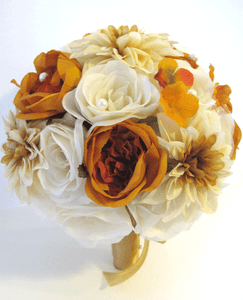 17 Piece Wedding Flowers Bridal Silk Bouquet Burnt Orange Gold Image Is Loading 17 Piece Wedding Flowers Bridal Silk Bouquet Burnt