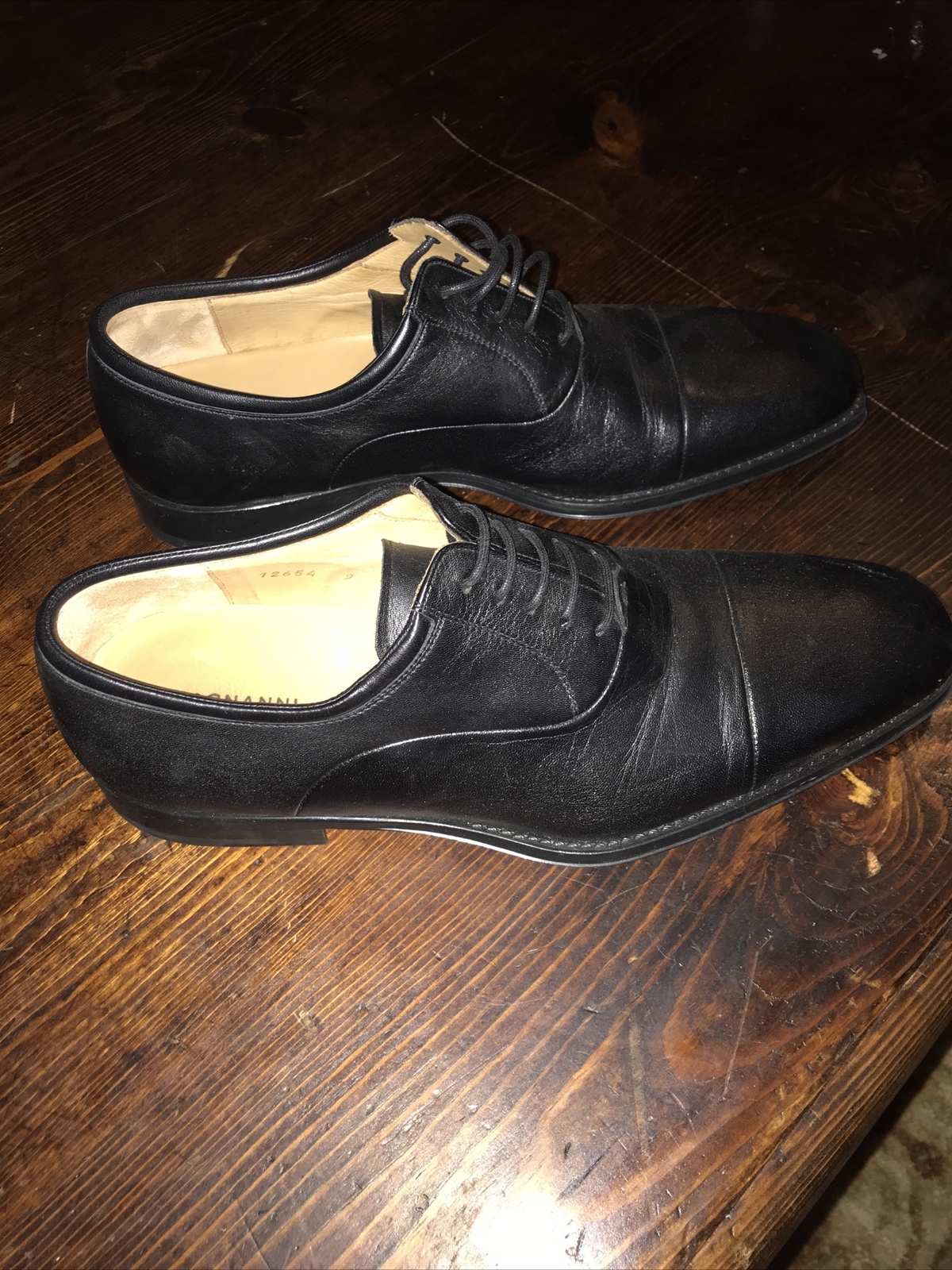 SAOLA Scarpe eleganti Magnanni uomo taglia 9 D Federico Oxford punta cappuccio pelle nera 12654