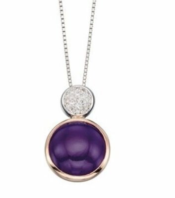 Elements Silber und Rosé vergoldet Anhänger mit lila Achat und cz
