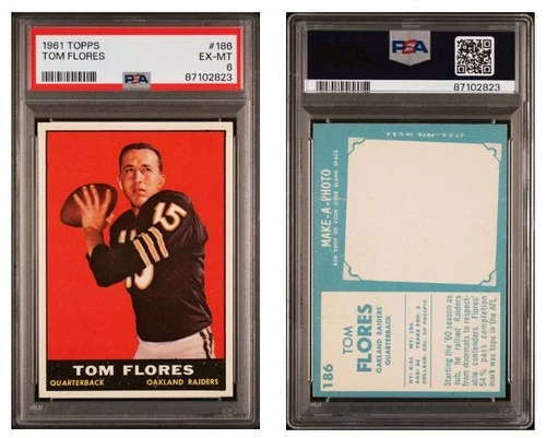 1961 TOPPS Tom Flores RC Rookie #186 PSA 6 EX MT Perfectly Centered