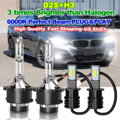 For 2004 2005 2006 2007 Saab 9-3 D2S + H3 HID/LED Low Beam Headlight + Fog Light