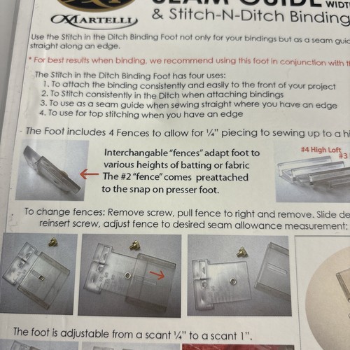 Martelli Stitch-N-Ditch binding foot seam guide adjustable 1/4"-1" 4 fence SD-01 - Picture 5 of 10