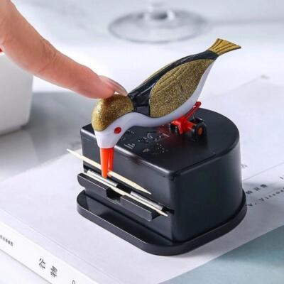Distributeur De Cure-dents Design Oiseau - Appuie Sur La Tête Pour Sortir Un Cure-dent - Plastique, 7,6x7,1x8,9 Cm - Déco Utile Pour Cuisine, Bar, Cadeau