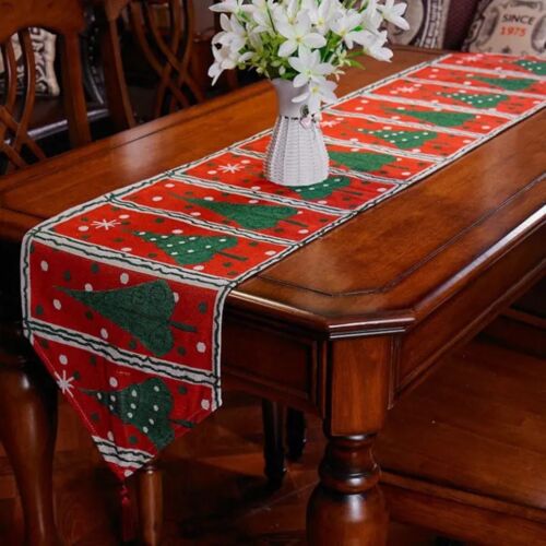 Christmas Tree Table Runner - Red Tassels Christmas Dinner Decoration 180 x 33cm - Picture 1 of 5