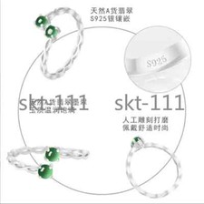 Certified S925 Sterling Silver Natural Green Burma A Jade jadeite Fashion Ring