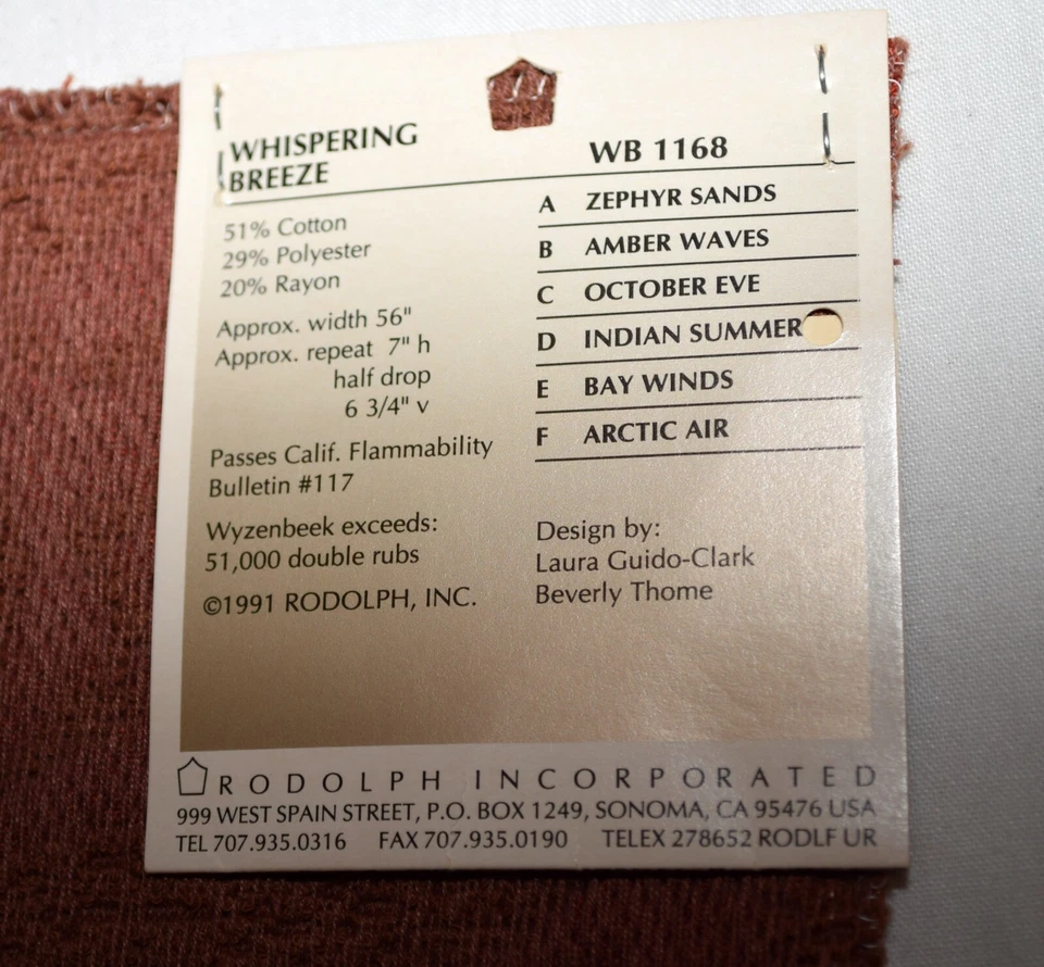 Vintage Rodolph Lot of 6 Cotton Silk Rayon Upholstery Fabric Samples 9" x 9" - Image 3 of 4