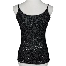 Vintage Y2K Top Womens Small Mesh Sequin Fairy Whimsigoth Sparkle Tank Black