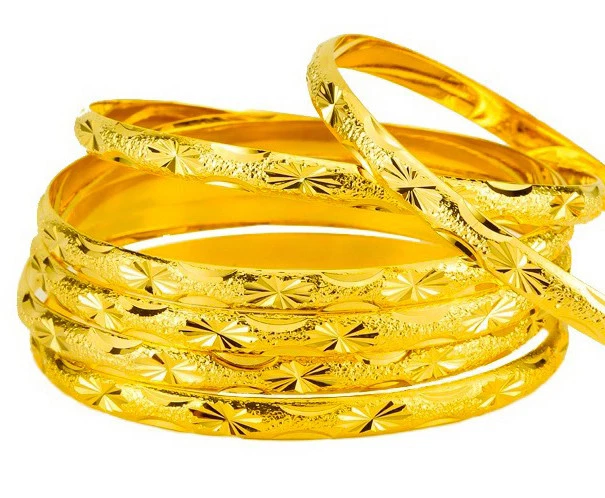 Brazaletes apilables sin cordones de corte de estrella talla 2-5/8 rellenos de oro de 18k 3 piezas Foto 4 de 4