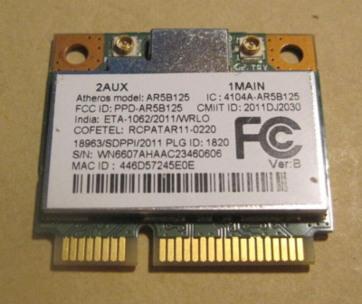 Atheros AR5B125  (Green Board) HP 670036-001 WiFi WLAN Half Mini PCI-E Card