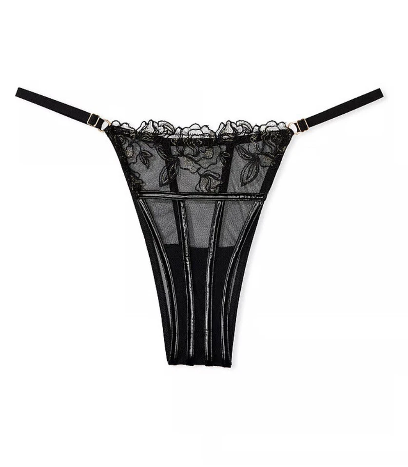 Nuevo con etiquetas Victoria Secret MUY SEXY Midnight Affair imitación cuero braguita brasileña XXL Foto 3 de 4