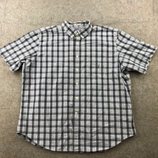 Nautica Shirt Men 2XL Blue Check Short Sleeve Cotton Button Up Sailing