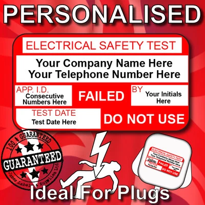JAMES LABELS PAT Test FAILED Labels x 130 PERSONALISED or PLAIN - LABELS FOR PAT TESTERS