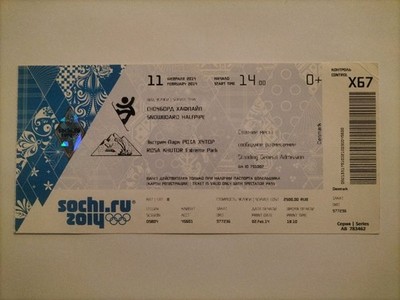 Used Ticket Olympic 2014 Sotchi Olympia 11.02. X67 Snowboard Halfpipe