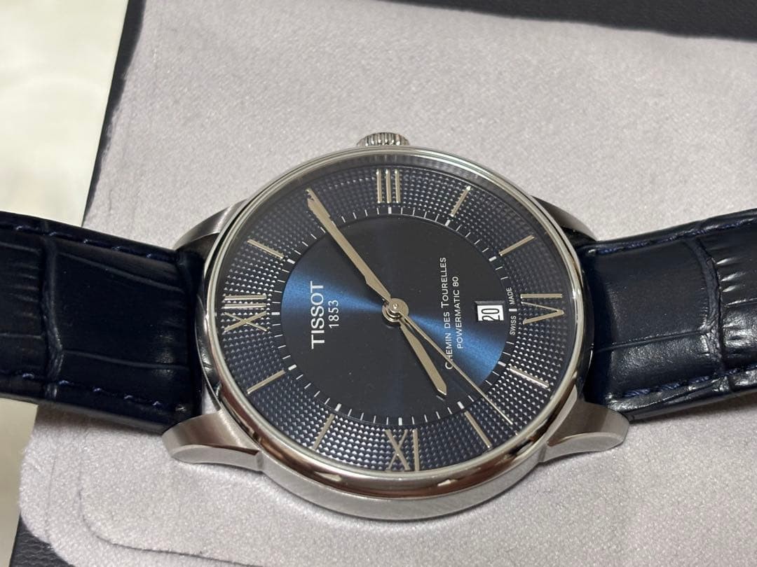 TISSOT Chemin des Tourelles Powermatic 80 Blue Black Leather Dress Watch