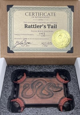 JESSE BORN OFFICIAL RATTLER'S TAIL PUZZLE BOX #143/300 WITH CERTIFICATE