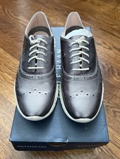 Cole Haan Zerogrand Wingtip Oxford Metallic Silver Leather Lace Up Shoes Sz 5