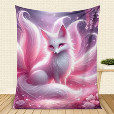 1pc Pink Nine-Tailed Fox Series Blanket - Contemporary Mystical Fox  Cherry