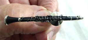 CLAIRINET PIN -  Future Primitive Lapel Pin Miniature Silver Tone Black Enamel