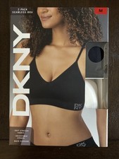 DKNY Ladies' 2 Pack Seamless Bra Black Ivory Adjustable Straps Back Closure M