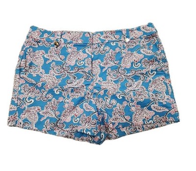 Ann Taylor 12 LOFT Blue Paisley Riviera Short 36x4 Gold Buttons Pockets